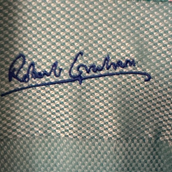 Robert Graham, Size 15.5" M, 100% Cotton, Teal with white checker pattern - Picture 5 of 7